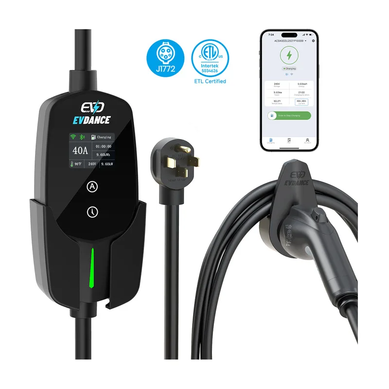 Manufacturer photo of the EVDANCE Flux Level 2 NEMA 14-50 40A J1772 Portable EV Charger Wifi Enabled