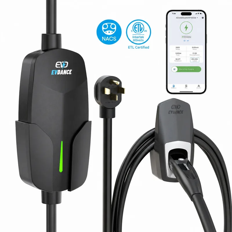 Manufacturer photo of the EVDANCE Level 2 NEMA 14-50 32A Tesla/NACS Portable EV Charger