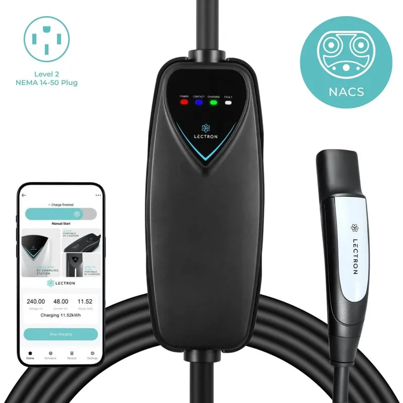 Manufacturer photo of the Lectron Portable Level 2 Tesla EV Charger, 40 A (NEMA 14-50 plug)