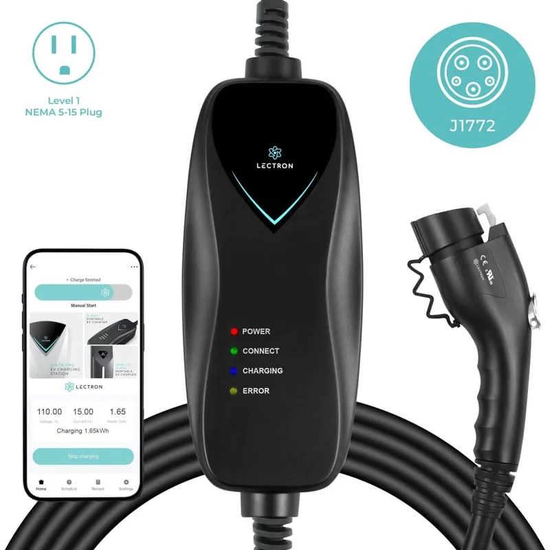 Manufacturer photo of the Lectron Portable Level 1 J1772 Charger (15A)