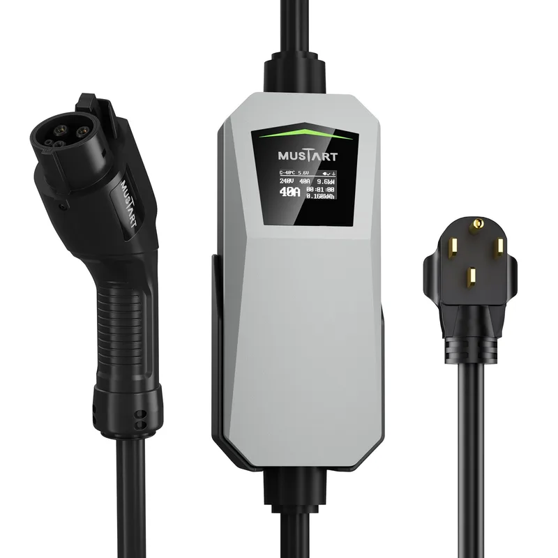 Manufacturer photo of the MUSTART Level 2 J1772 EV Charger, 40 A (NEMA 14-50 plug, 21 ft cord, display)