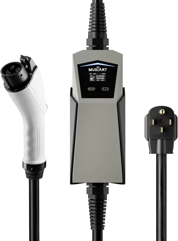 Manufacturer photo of the MUSTART Level 2 EV Charger, 12/16/24/32/40 A adjustable (NEMA 14-50 plug, 24.6 ft cord)