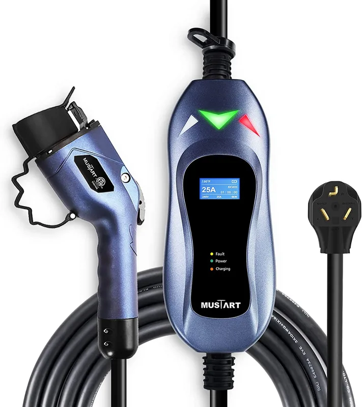 Manufacturer photo of the MUSTART Level 2 EV Charger, 25 A (NEMA 10-30 plug, 25 ft cord)