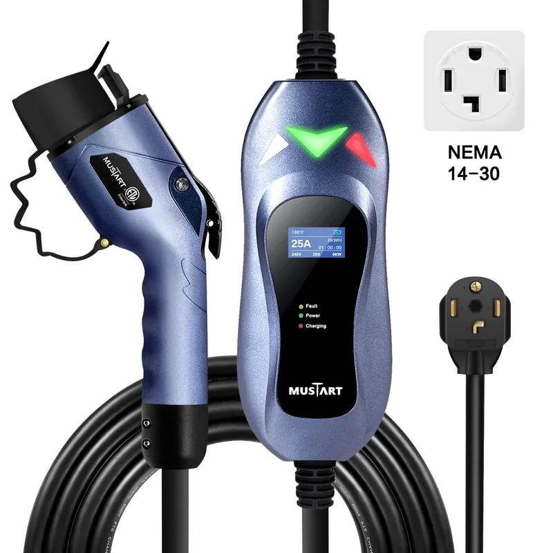 Manufacturer photo of the MUSTART Level 2 EV Charger, 25 A (NEMA 14-30 plug, 25 ft cord)
