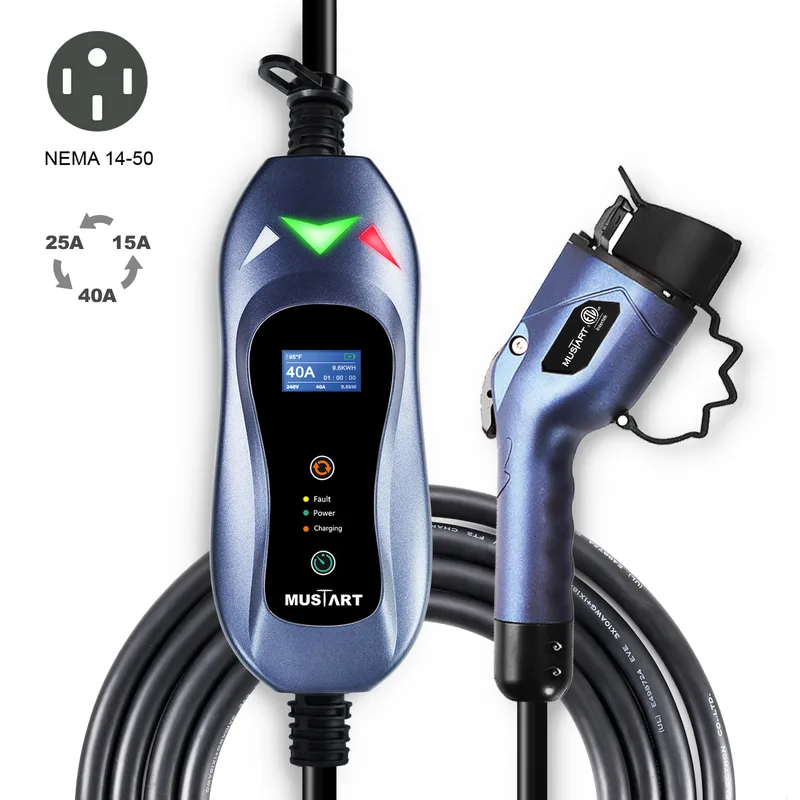 Manufacturer photo of the MUSTART Level 2 EV Charger, 15/25/40 A adjustable (NEMA 14-50 plug, 25 ft cord)