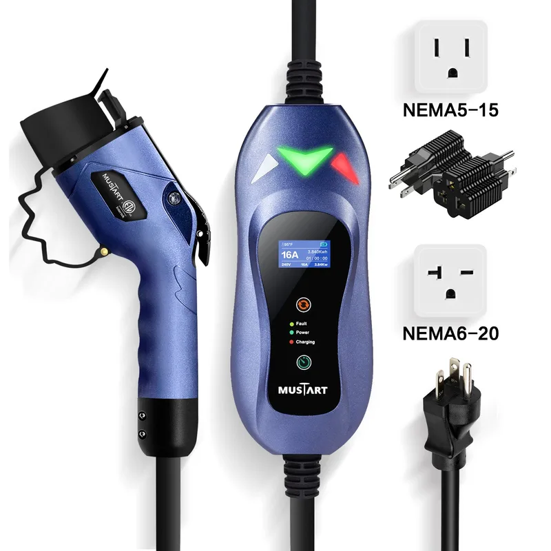 Manufacturer photo of the MUSTART Level 1 & 2 EV Charger, 16 A (NEMA 6-20 and 5-15 plugs, 25 ft cord)