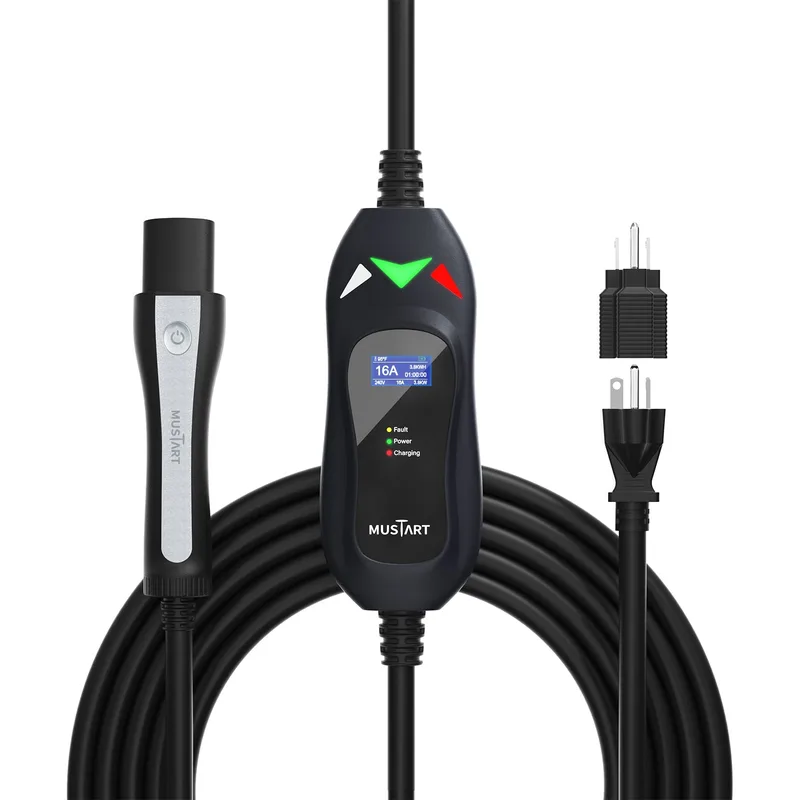 Manufacturer photo of the MUSTART Level 1 & 2 Tesla EV Charger, 16 A (NEMA 5-15 and 6-20 plugs, 25 ft cord)